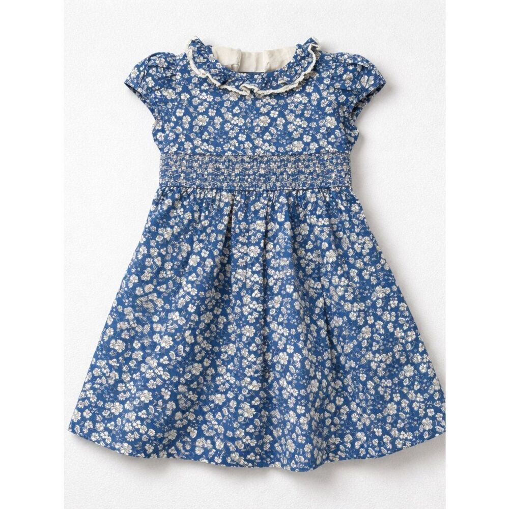 Bonnie Jean blue and white floral smocked short sleeve dress New With Tags